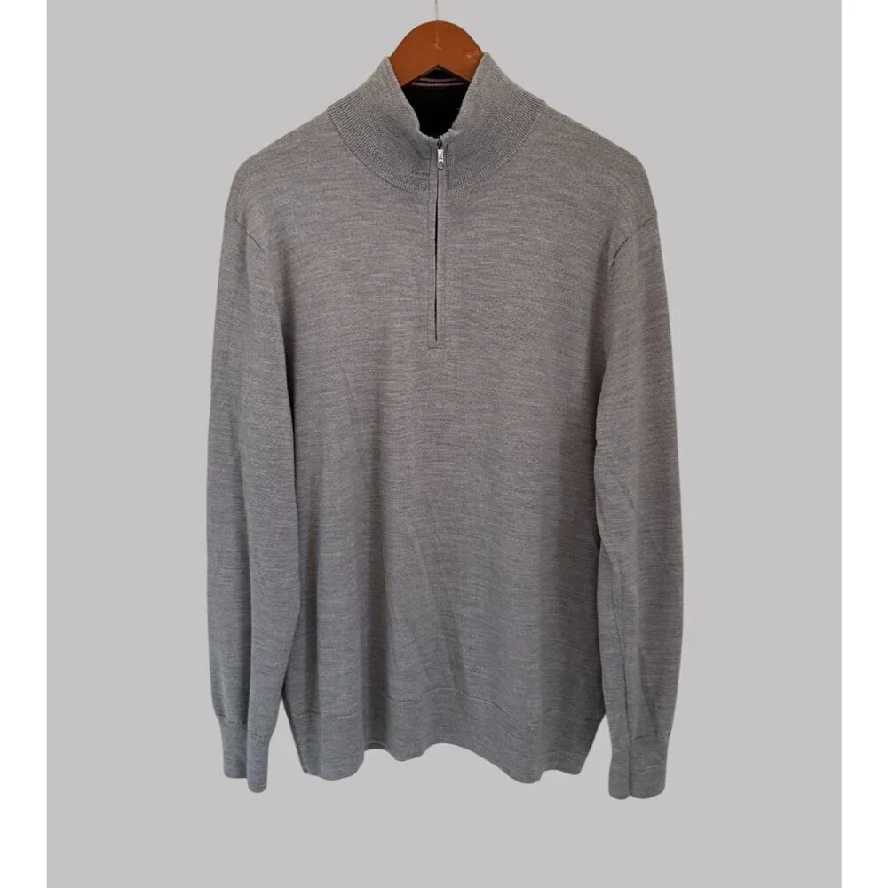 Brooks Brothers Gray Merino Wool XL Mens Half-Zip Sweater Italian Yarn Long Slee